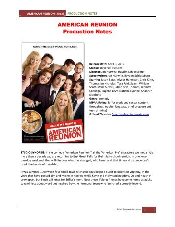 AMERICAN REUNION Production Notes - Visual Hollywood