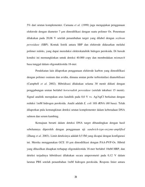 DETEKSI HIBRIDISASI DALAM BIOSENSOR DNA ELEKTROKIMIA