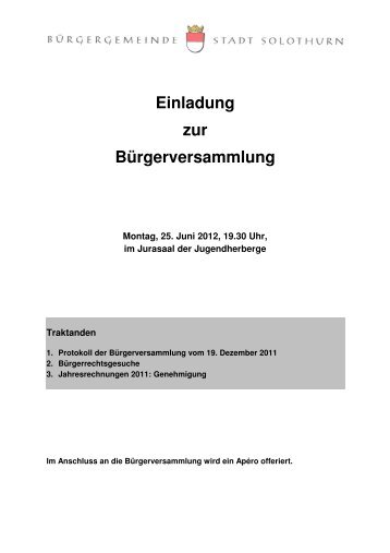 Einladung BV vom 25.06.2012 - BÃ¼rgergemeinde Stadt Solothurn