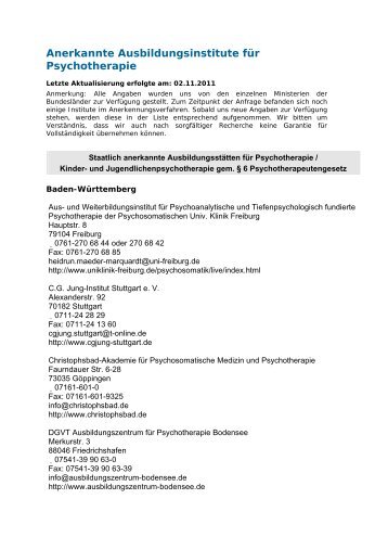 Anerkannte Ausbildungsinstitute für Psychotherapie