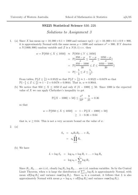 Solutions to Assignment 3
