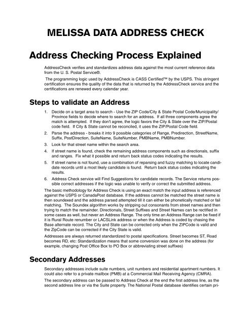 Address Check - Melissa Data