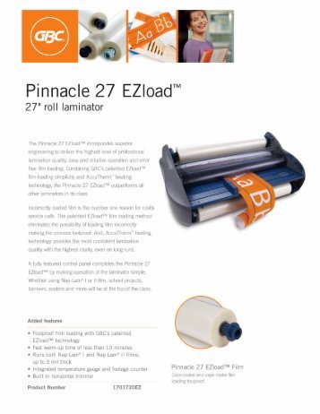 Download GBC Pinnacle 27 EZload Roll Laminator Brochure