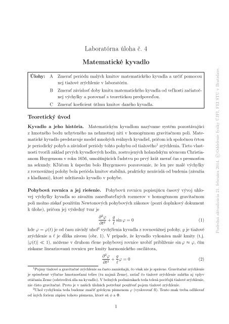 LaboratÃ³rna Ãºloha Ä. 4 MatematickÃ© kyvadlo