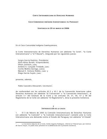 Caso Comunidad IndÃ­gena Sawhoyamaxa vs Paraguay sentencia