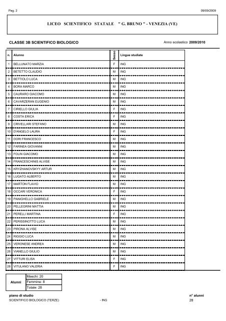 Elenchi per classe PER WEB - Liceo Scientifico Giordano Bruno
