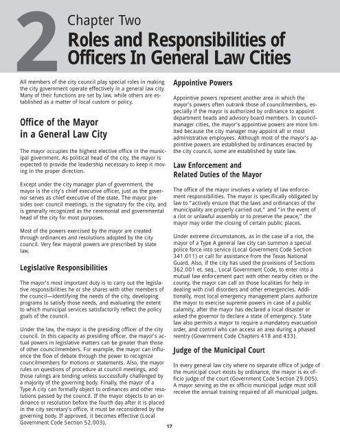 Roles and Responsibilities of Officers In General Law Cities - Texas ...