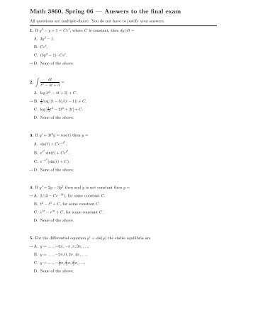 Math 3860, Spring 06 â Answers to the final exam - The Live Toad
