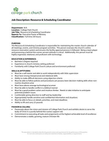 Job Description: Resource & Scheduling Coordinator - College Park ...