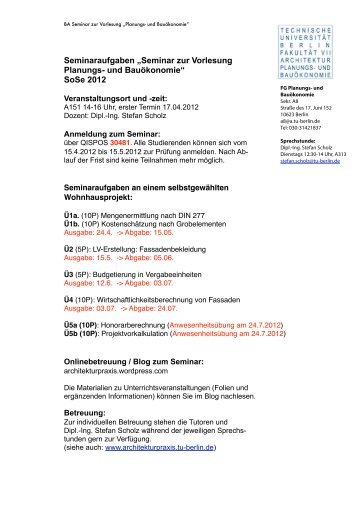 SoSe 2012 - Fachgebiet Planungs- und BauÃ¶konomie - TU Berlin