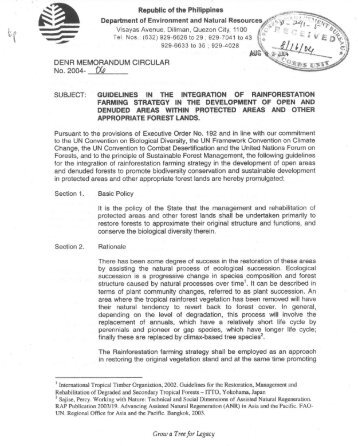 Memorandum - Forest Management Bureau - DENR