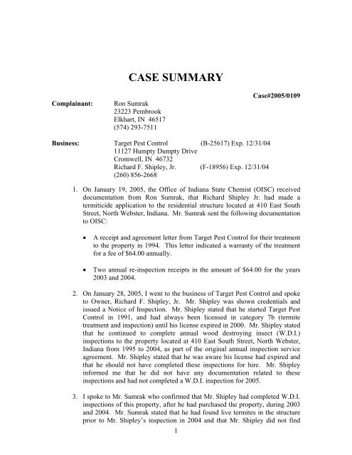 FY2005 - 3rd quarter - Office of Indiana State Chemist