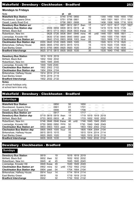 Wakefield - Dewsbury - Cleckheaton - Bradford 253 ... - Arriva