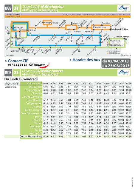 Horaires ligne 21 - Mairie de Villeparisis