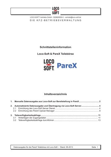 Schnittstelleninformation Loco-Soft & PareX TeilebÃ¶rse ...