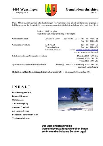 Baubewilligungen im 2. Quartal 2011 - Gemeinde Wenslingen