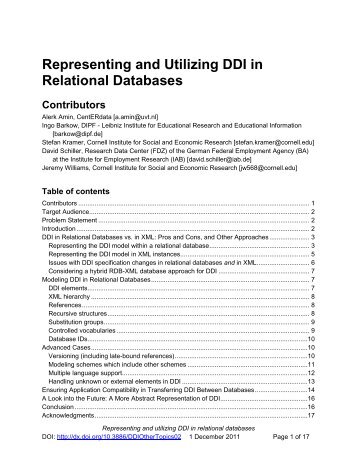 Representing and utilizing DDI in relational databases