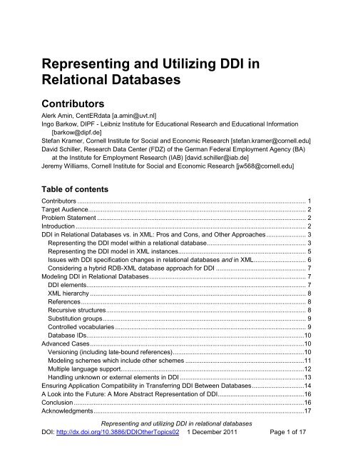Representing and utilizing DDI in relational databases