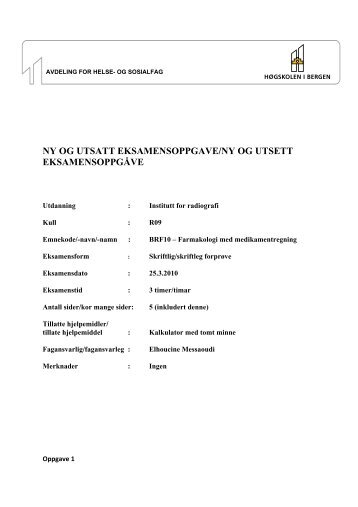 Sykepleie BRF10 Farmakologi med medikamentregning 250310