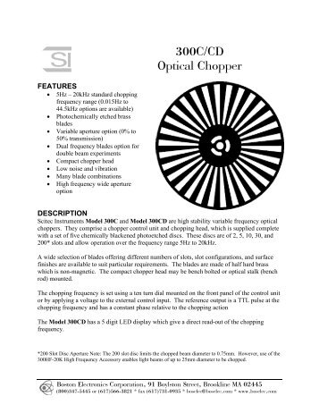 Scitec 300CD Variable Frequency Optical Choppers - Boston ...
