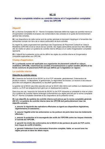 contrÃ´le interne et Ã  l'organisation comptable dans les OPCVM