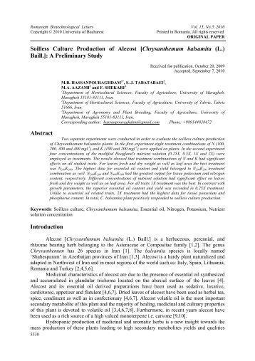 Soilless Culture Production of Alecost ... - ResearchGate