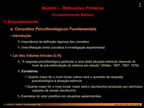 Psicofis. das Motivações Primárias: comportamento reflexo