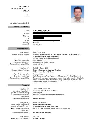 CV for Aleksandar Stojkov-candidate for new independent non ...