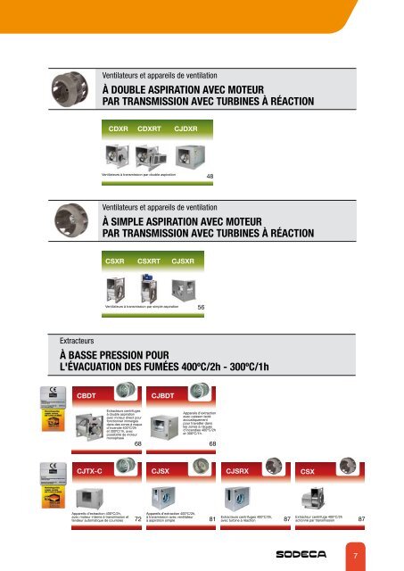 VENTILATEURS CENTRIFUGES BASSE PRESSION - Sodeca