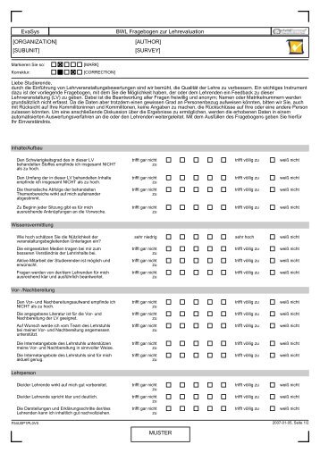 MUSTER EvaSys BWL Fragebogen zur Lehrevaluation ...