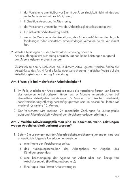 Allgemeine Versicherungsbedingungen Einkommensschutzbrief