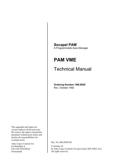 Pam Vme Technical Manual Kollmorgen