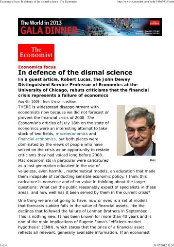 Economics focus: In defence of the dismal science | The Economist