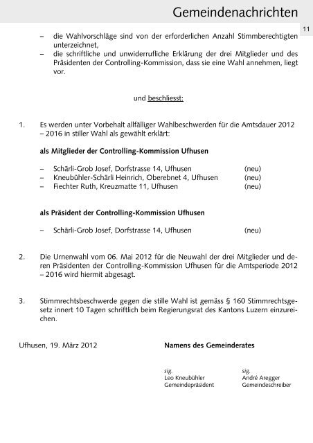 Wettbewerbstalon - Gemeinde Ufhusen