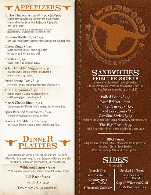 View Our Dinner Menu As A Pdf Wildwood Smokehouse Saloon
