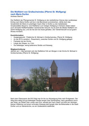 Die Wallfahrt von Großschwindau (Pfarrei St. Wolfgang) nach Maria ...