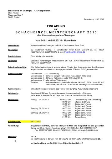 schacheinzelmeistersc haft 2 0 1 3 - Schachkreis Inn-Chiemgau