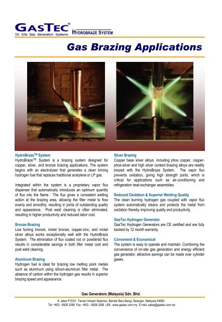 Gas Brazing Applications - Gastec Generators (M) Sdn Bhd
