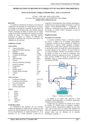 modelisation d'une machine frigorifique en regime dynamique - iusti