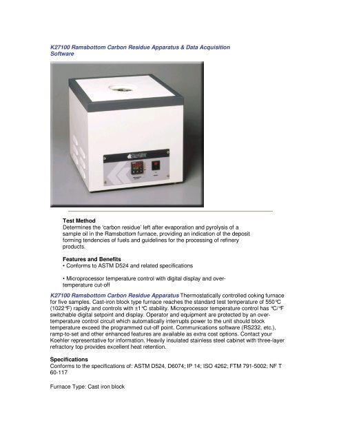 K27100 Ramsbottom Carbon Residue Apparatus & Data ... - Labequip
