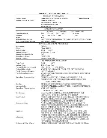 MATERIAL SAFETY DATA SHEET PRODUCT ... - Hood Chemical