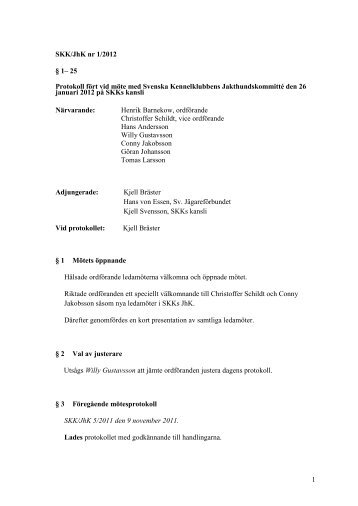 1 SKK/JhK nr 1/2012 Â§ 1â€“ 25 Protokoll fÃ¶rt vid mÃ¶te med Svenska ...