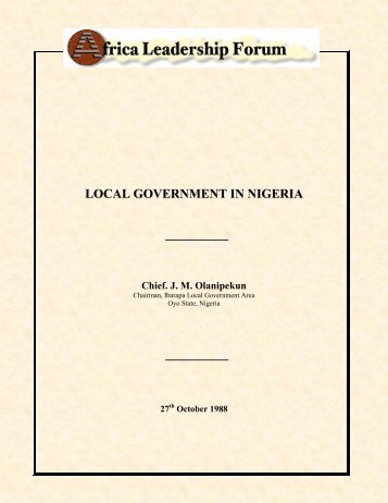 LOCAL GOVERNMENT IN NIGERIA - Africa Leadership Forum