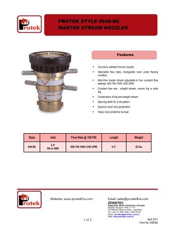 PROTEK STYLE #848-BC MASTER STREAM NOZZLES