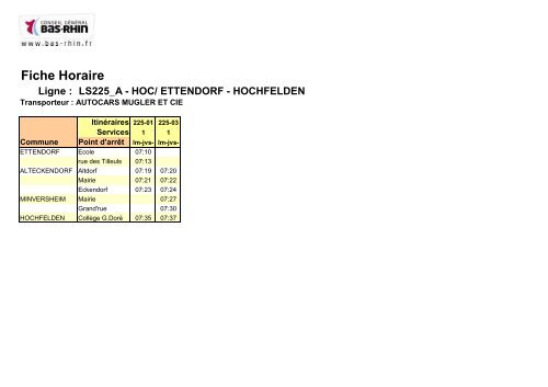 Fiche Horaire Ligne : LS225_A - HOC/ ETTENDORF - HOCHFELDEN