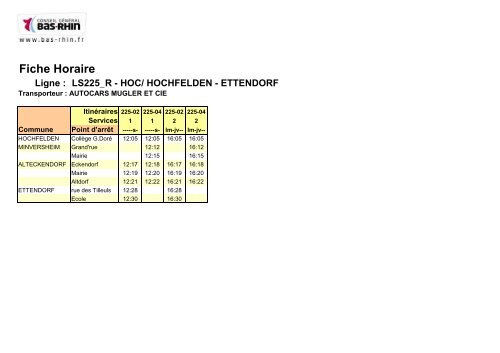 Fiche Horaire Ligne : LS225_A - HOC/ ETTENDORF - HOCHFELDEN