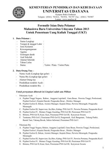 Formulir Isian UKT - Pengumuman PMDK Universitas Udayana