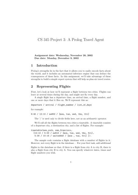 CS 345 Project 3: A Prolog Travel Agent