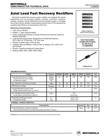 Axial Lead Fast Recovery Rectifiers - Datasheet Catalog