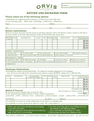 RETURN AND EXCHANGE FORM - Orvis